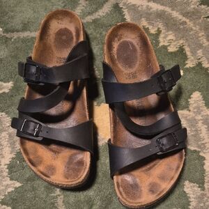 Birkenstock Black Triple-Strap Leather Sandals